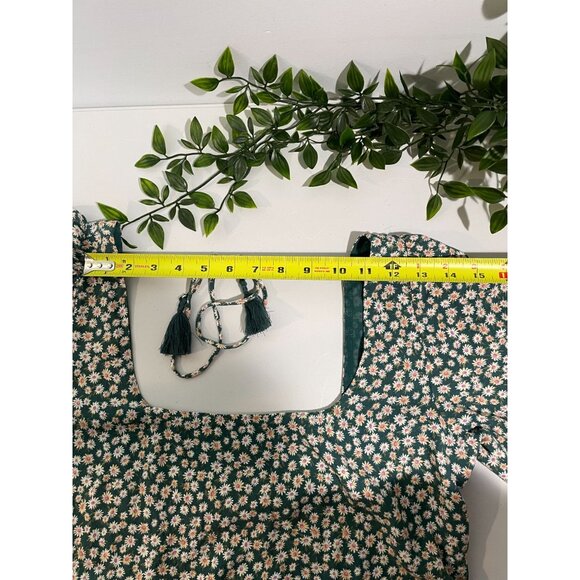 American Eagle Green Floral Mini Dress With Puff Sleeves Back Tie & Zipper Sz M - Picture 13 of 16